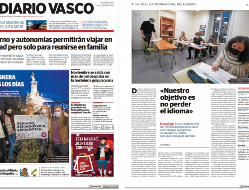 Con motivo del día internacional del euskera, el Diario Vasco ha publicado un reportaje sobre nosotros.